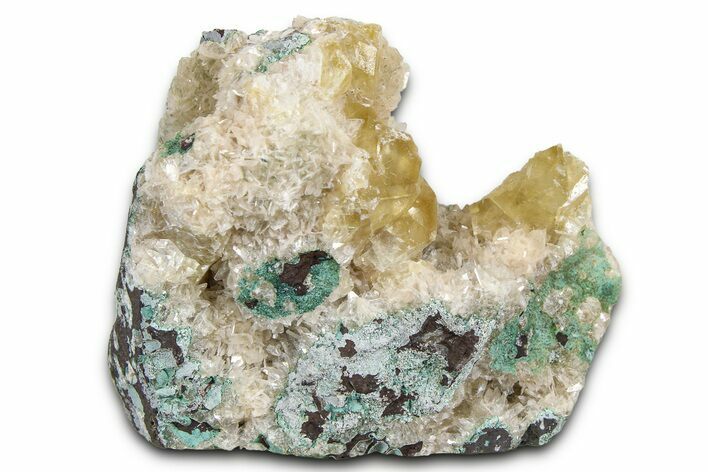 Yellow Calcite Crystals on Sparkling Heulandite - India #369431